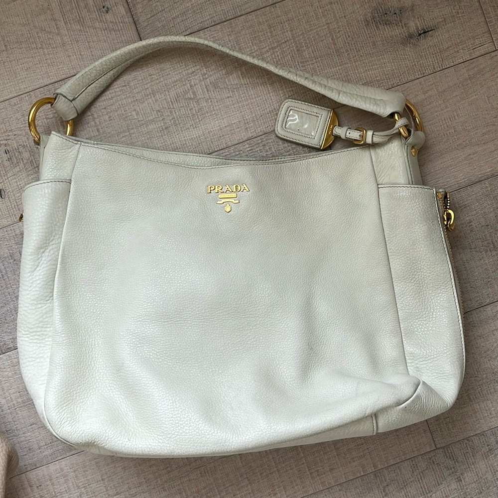 Prada white leather shoulder bag
